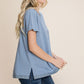 Cotton Bleu by Nu Lab Slit Striped Notched Short Sleeve T-Shirt