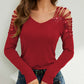 Rhinestone Cutout Long Sleeve T-Shirt