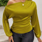 Drawstring One Shoulder Long Sleeve Blouse