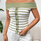 Decorative Button Striped Off-Shoulder Knit Top