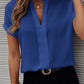 Full Size Notched Short Sleeve Blouse
