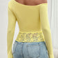 Single Shoulder Long Sleeve Lace T-Shirt