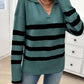 Striped Collared Neck Long Sleeve Sweater