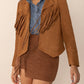 Tied Tassel Collared Neck Long Sleeve Jacket
