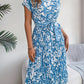 Tied Pleated Printed Short Sleeve Dress