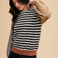 Annie Wear Striped Color Block Round Neck Sweater