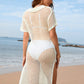 Slit Openwork Johnny Collar Short Sleeve Cover-Up