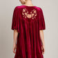 Umgee Embroidered Half Sleeve Velvet Mini Dress with Tassel