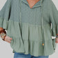 Ruffled Tie Neck Three-Quarter Sleeve Blouse