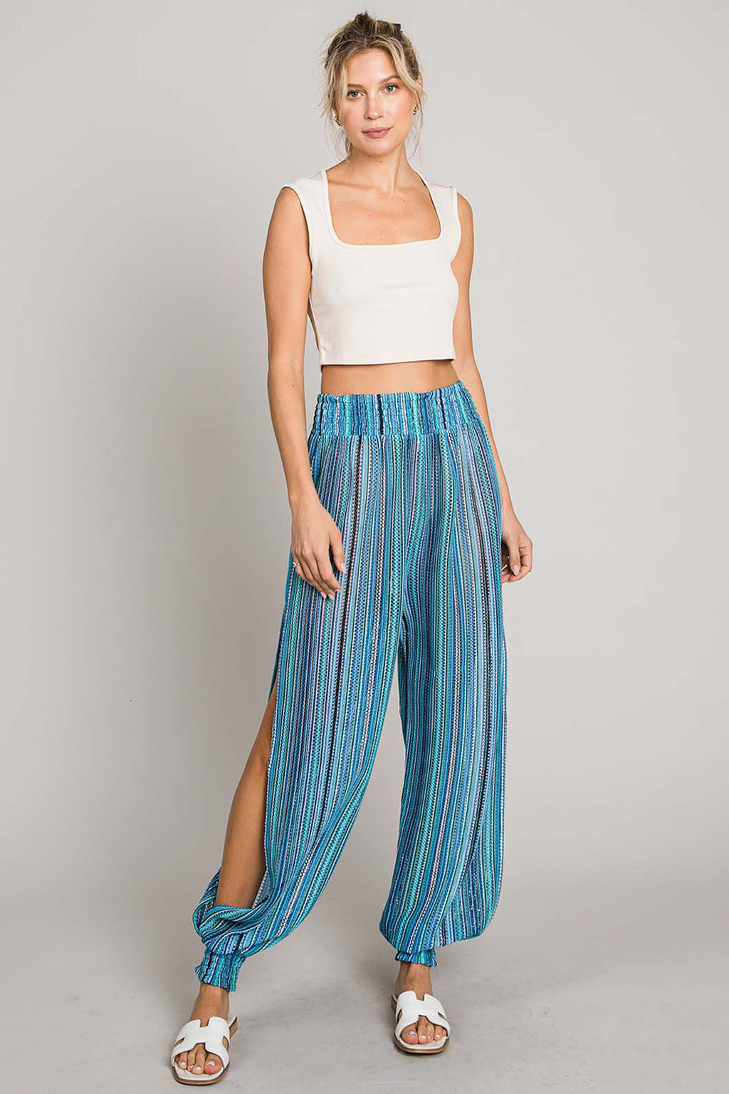 Cotton Bleu by Nu Label Striped Smocked Cover Up Pants *