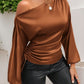 Drawstring One Shoulder Long Sleeve Blouse