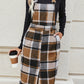 Slit Plaid Wide Strap Overall Dress