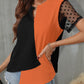 Color Block Notched Short Sleeve T-Shirt