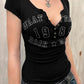 Devine Letter Notched Short Sleeve T-Shirt