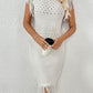 Fringe Openwork Boat Neck Knit Dress