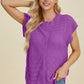 Double Take Full Size Cable-Knit Round Neck Cap Sleeve Sweater