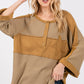 SAGE + FIG Star Applique Patch Exposed Seam Waffle Knit Top