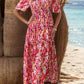 Slit Floral Off-Shoulder Short Sleeve Dress