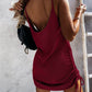Drawstring Scoop Neck Spaghetti Strap Knit Mini Dress
