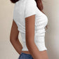 Half Button Scoop Neck Short Sleeve Knit Top