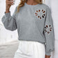 Perfee Cutout Pearl Round Neck Long Sleeve Sweatshirt