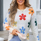 Flower Round Neck Long Sleeve Sweater