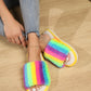 Color Block Open Toe Faux Fur PVC Slippers