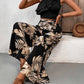 Ruffled Sleeveless Top and Printed Pants Set