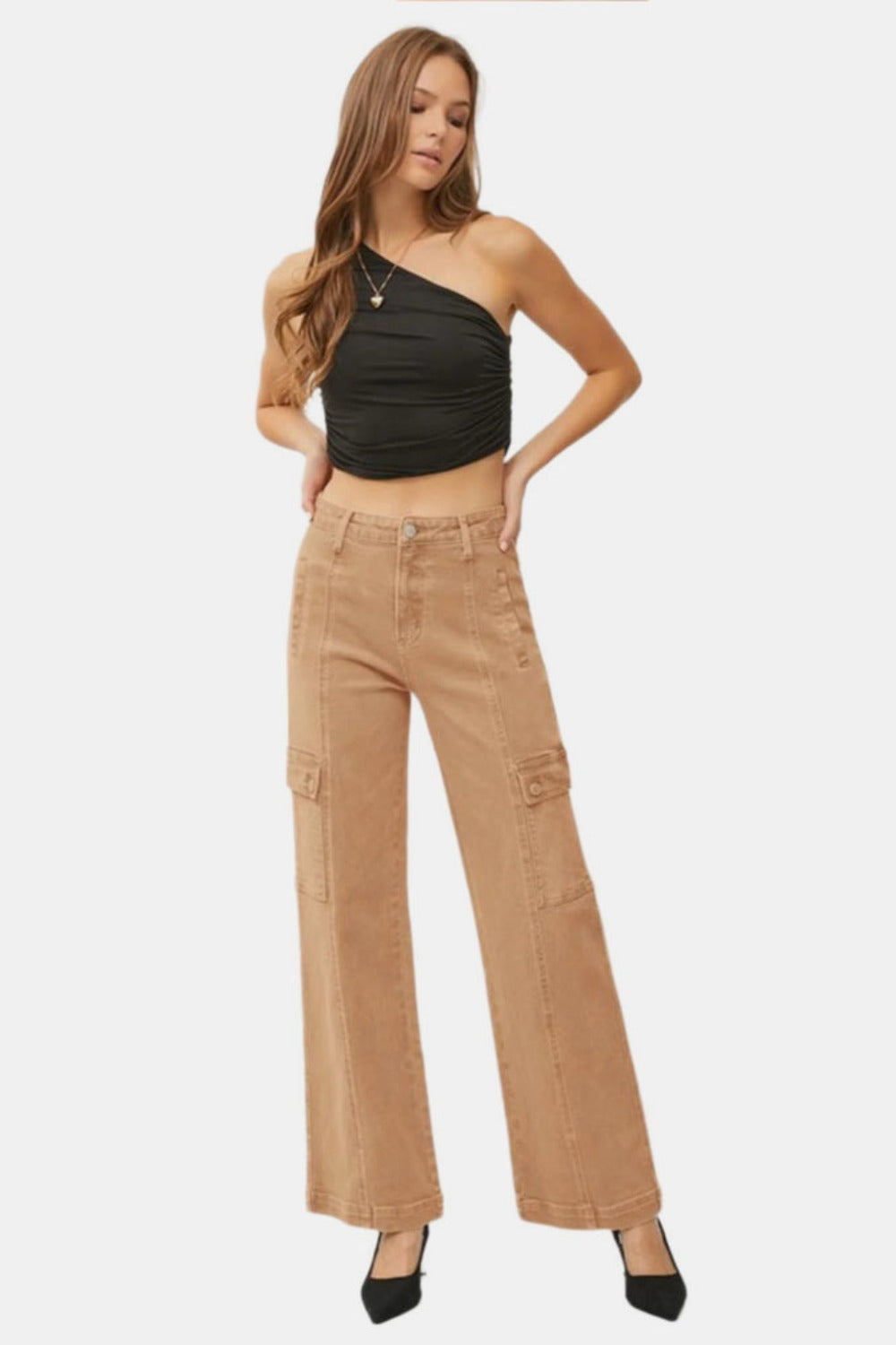 RISEN Full Size High Rise Wide Leg Cargo Jeans *