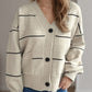 Striped Button Down V-Neck Long Sleeve Cardigan