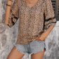 Printed Khaki V-Neck Half Sleeve Blouse
