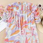 Smocked Round Neck Short Sleeve Blouse