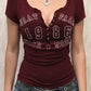 Devine Letter Notched Short Sleeve T-Shirt