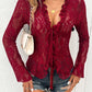Tied V-Neck Long Sleeve Lace Top