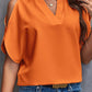 Full Size Notched Cold Shoulder Half Sleeve Blouse