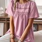 Devine Lace Detail Round Neck Short Sleeve Blouse