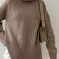 Side Slit Turtleneck Drop Shoulder Sweater