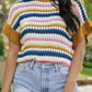 Contrast Round Neck Short Sleeve Sweater