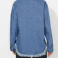 Raw Hem Pearl Trim Collared Neck Denim Top