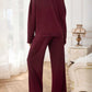 V-Neck Long Sleeve Top and Wide Leg Pants Set