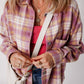 Plaid Collared Neck Button Up Shacket