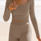 Scoop Neck Long Sleeve Top and Shorts Set