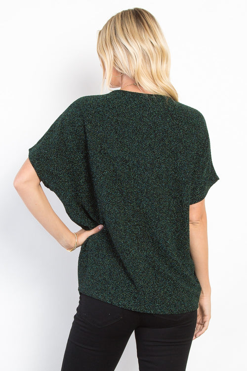 Be Stage Full Size Lurex Center Elastic Cinched Knit Top *
