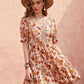Floral V-Neck Flounce Sleeve Ruffle Hem Dress