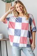 HOPELY Checkered Round Neck Half Sleeve T-Shirt *
