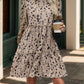 Frill Printed Mock Neck Long Sleeve Mini Dress