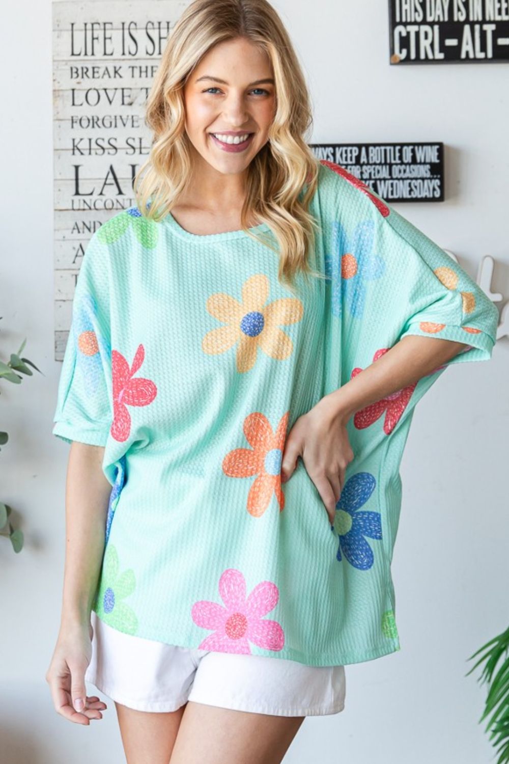 HOPELY Floral Waffle Oversize T-Shirt *