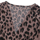 Perfee Leopard Surplice Long Sleeve Midi Dress