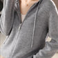 Drawstring Zip Up Long Sleeve Hooded Sweater