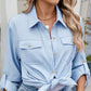 Solid Color Collared Neck Long Sleeve Shirt